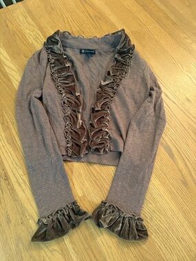 INC International Concepts Brown Knit Cardigan with Velvet Trim